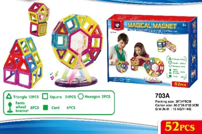 Kolorowe klocki magnetyczne MAGICAL MAGNET 52SZT Kolorowe klocki magnetyczne MAGICAL MAGNET 52SZT