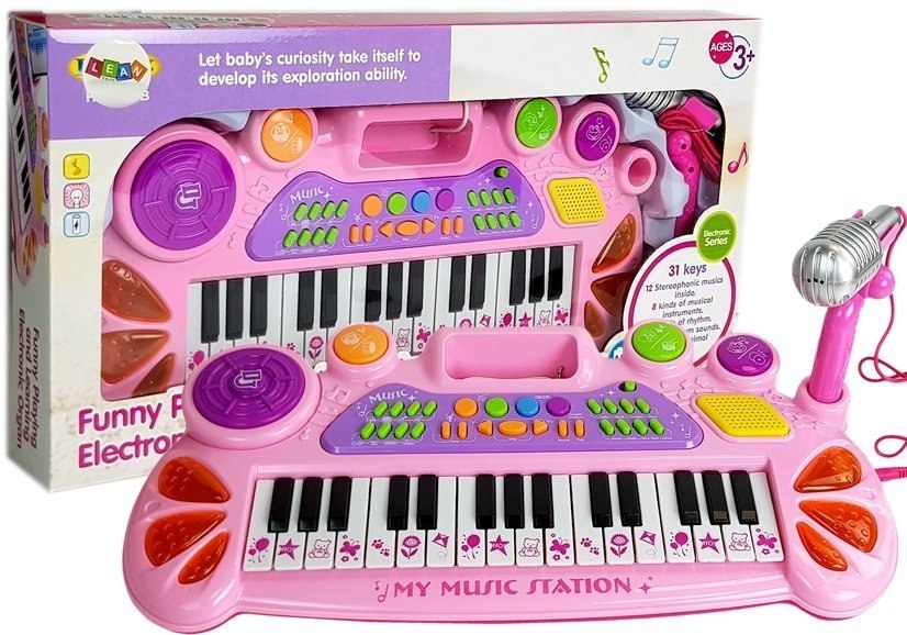 Keyboard z Mikrofonem Różowy 31 Klawiszy Odgłosy Zwierząt USB Keyboard z Mikrofonem Różowy 31 Klawiszy Odgłosy Zwierząt USB