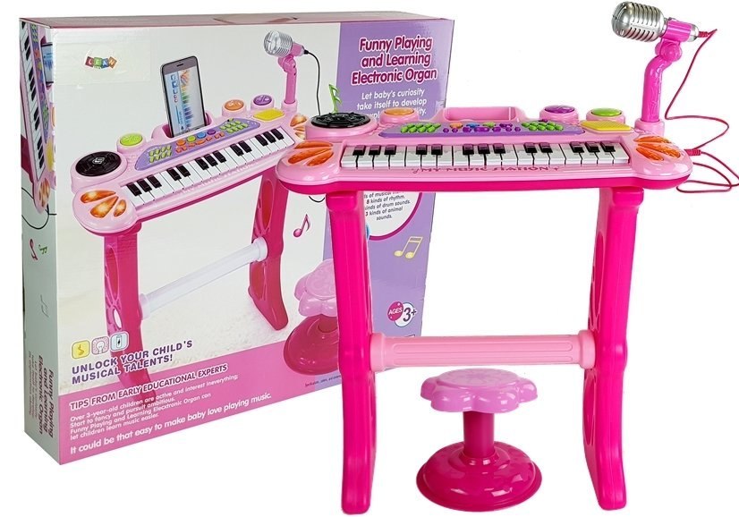 Keyboard z Mikrofonem i Krzesełkiem USB Różowy Keyboard z Mikrofonem i Krzesełkiem USB Różowy