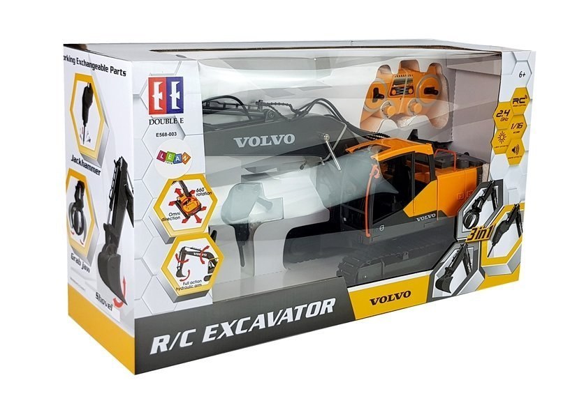 Volvo Duża Koparka R/C Gąsienicowa 3w1 1:16 2.4G Double E Volvo Duża Koparka R/C Gąsienicowa 3w1 1:16 2.4G Double E