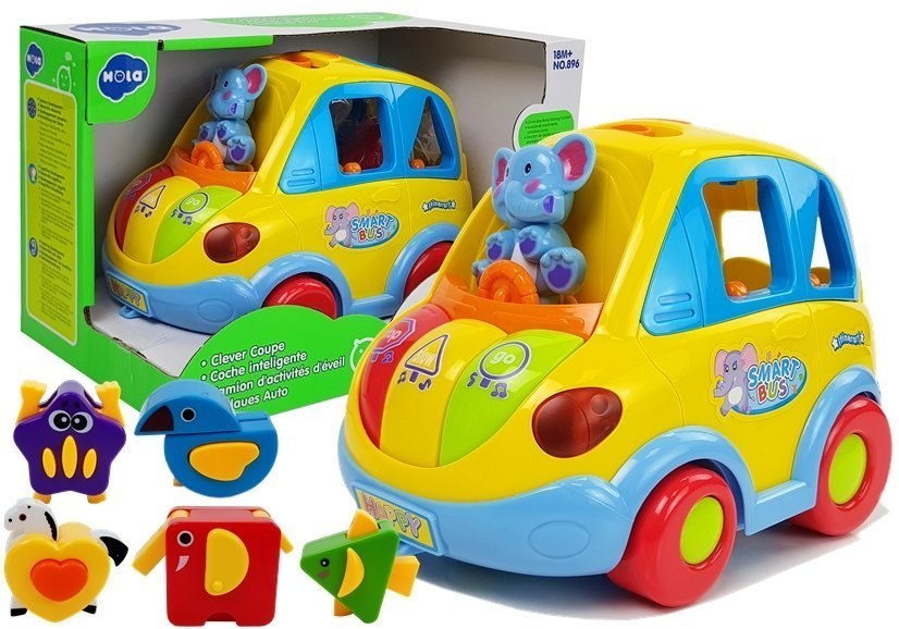 Autko Bus Sorter na baterie dla Niemowlaka Gra Świeci Kształty Rozkładane Klocki Autko Bus Sorter na baterie dla Niemowlaka Gra Świeci Kształty Rozkładane Klocki