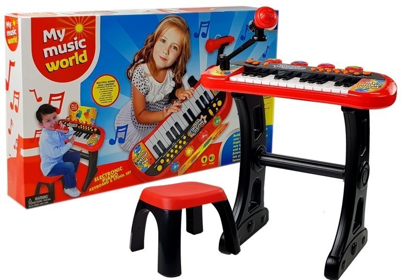 Keyboard ze Statywem Krzesełko Mikrofon Dźwięk Światła Czerwony Keyboard ze Statywem Krzesełko Mikrofon Dźwięk Światła Czerwony