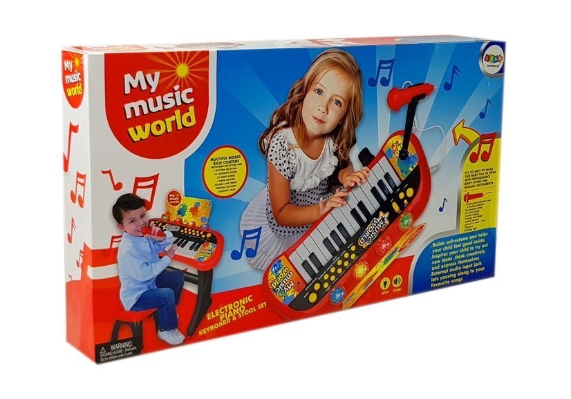Keyboard ze Statywem Krzesełko Mikrofon Dźwięk Światła Czerwony Keyboard ze Statywem Krzesełko Mikrofon Dźwięk Światła Czerwony