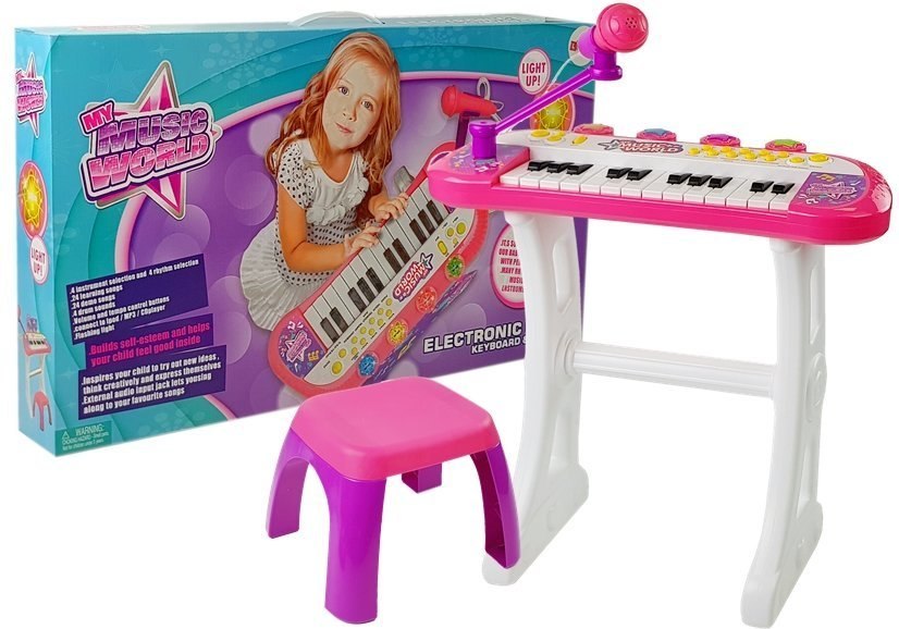 Keyboard ze Statywem Krzesełko Mikrofon Dźwięk Światła Różowy Keyboard ze Statywem Krzesełko Mikrofon Dźwięk Światła Różowy