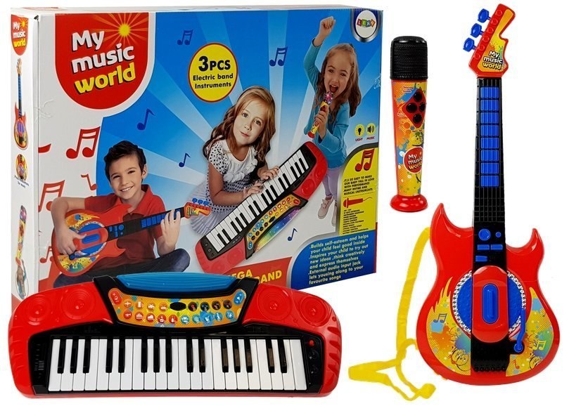 Zestaw Muzyczny 3 w 1 Gitara Keyboard Mikrofon Zestaw Muzyczny 3 w 1 Gitara Keyboard Mikrofon