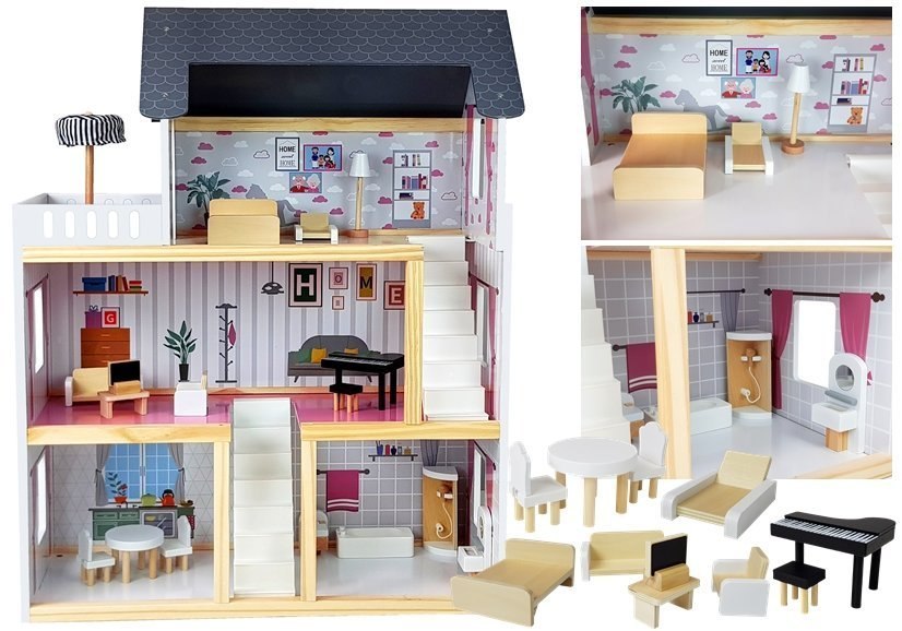 Domek Drewniany Luna Trzy Piętra Biały 78 cm Domek Drewniany Luna Trzy Piętra Biały 78 cm