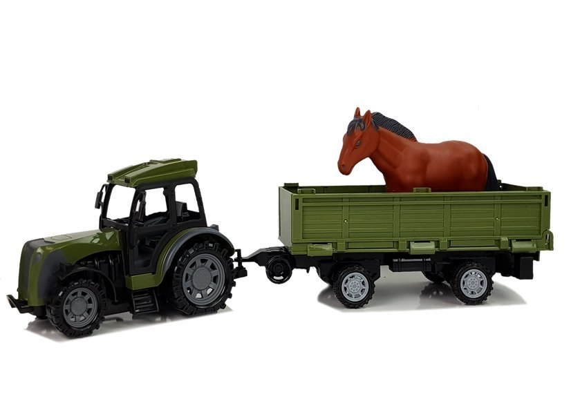 Zielony Traktor z Niską Przyczepą Figurka Konia Zdalnie Sterowany 2.4G Zielony Traktor z Niską Przyczepą Figurka Konia Zdalnie Sterowany 2.4G