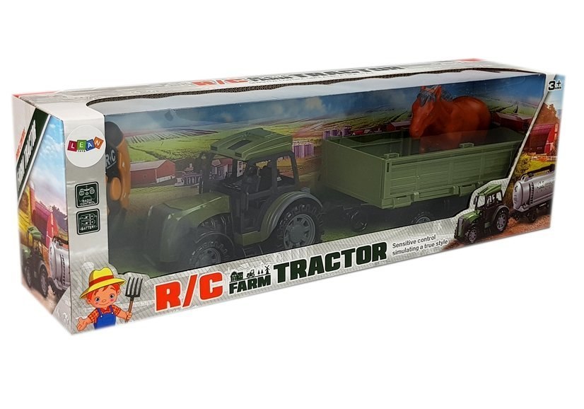 Zielony Traktor z Niską Przyczepą Figurka Konia Zdalnie Sterowany 2.4G Zielony Traktor z Niską Przyczepą Figurka Konia Zdalnie Sterowany 2.4G