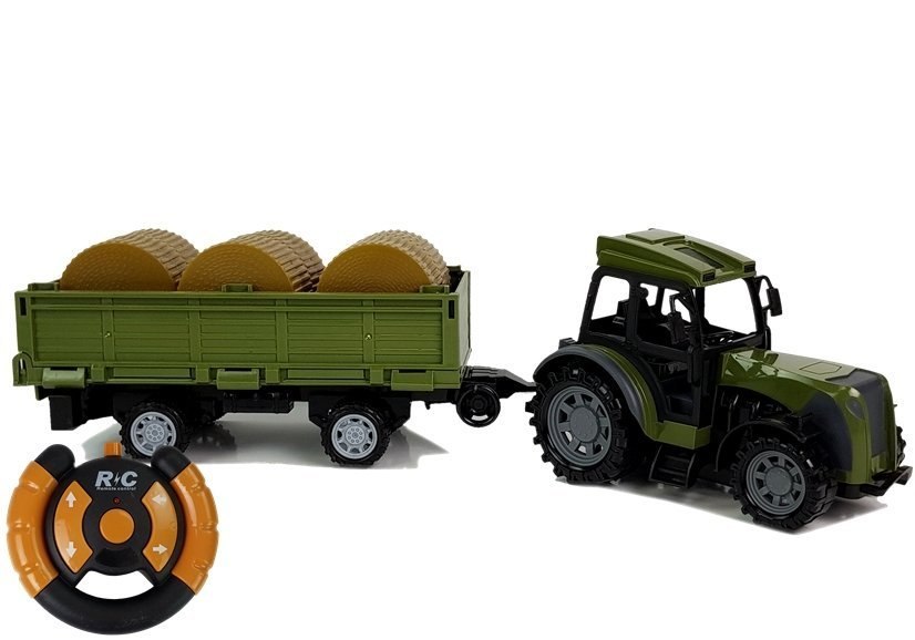 Zielony Traktor z Przyczepą Belami Siana Zdalnie Sterowany 2.4G Zielony Traktor z Przyczepą Belami Siana Zdalnie Sterowany 2.4G