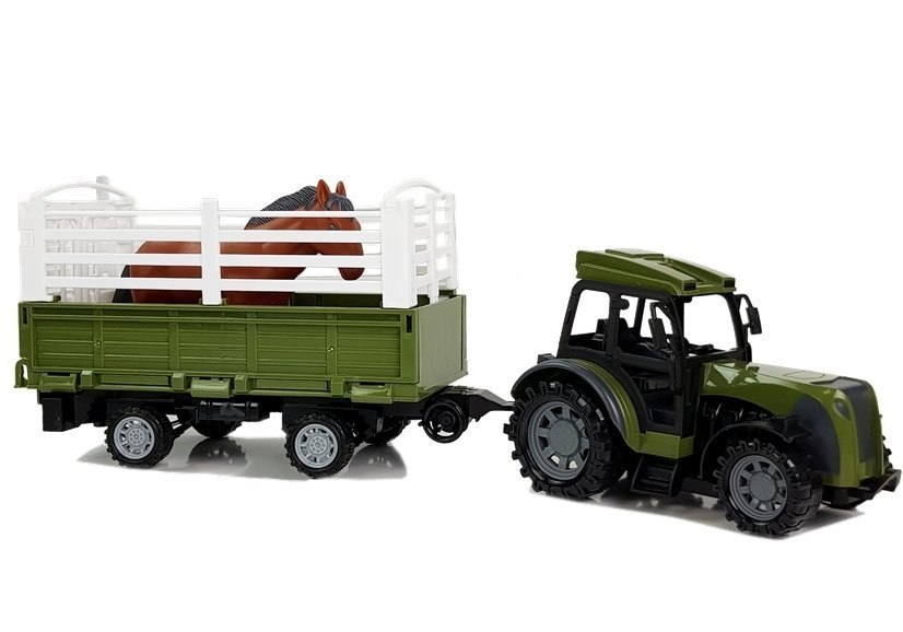 Zielony Traktor z Wysoką Przyczepą Figurka Konia Zdalnie Sterowany 2.4G Zielony Traktor z Wysoką Przyczepą Figurka Konia Zdalnie Sterowany 2.4G