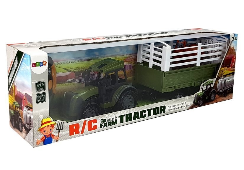 Zielony Traktor z Wysoką Przyczepą Figurka Konia Zdalnie Sterowany 2.4G Zielony Traktor z Wysoką Przyczepą Figurka Konia Zdalnie Sterowany 2.4G