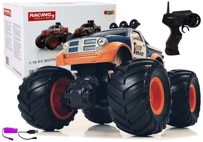 Auto Terenowe Pick Up Ogromne Koła Bigfoot Zdalnie Sterowany 2.4G 1:18 Pomarańczowo- Niebieski Auto Terenowe Pick Up Ogromne Koła Bigfoot Zdalnie Sterowany 2.4G 1:18 Pomarańczowo- Niebieski