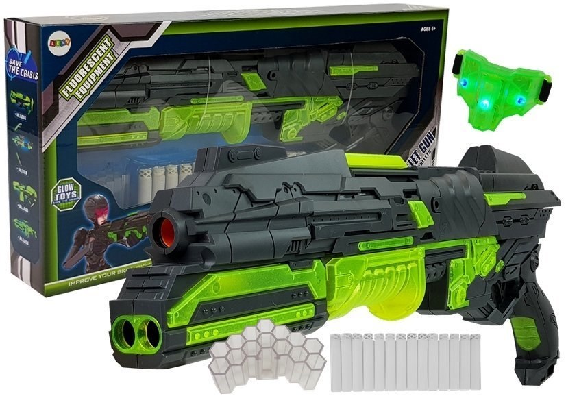 Pistolet Luminescencyjny Na Piankowe Naboje Świeci w Ciemności Opaska Zasięg 45 m Pistolet Luminescencyjny Na Piankowe Naboje Świeci w Ciemności Opaska Zasięg 45 m