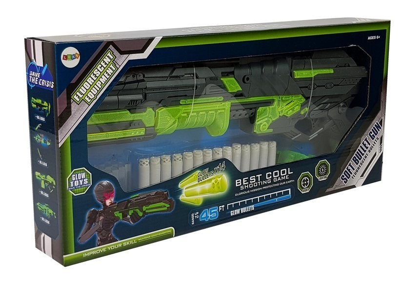Pistolet Luminescencyjny Na Piankowe Naboje Świeci w Ciemności Opaska Zasięg 45 m Pistolet Luminescencyjny Na Piankowe Naboje Świeci w Ciemności Opaska Zasięg 45 m