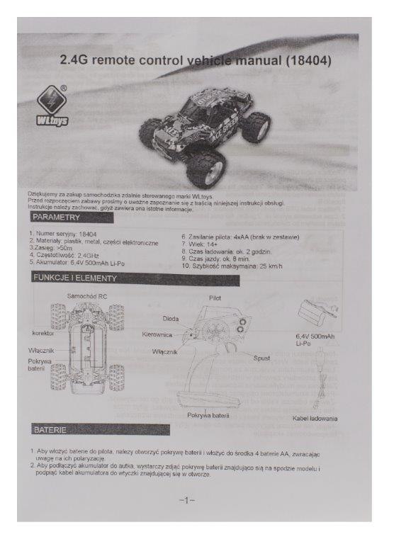 Samochód RC WLtoys 2.4GHz 4WD 1:18 25km/H 18404 Samochód RC WLtoys 2.4GHz 4WD 1:18 25km/H 18404