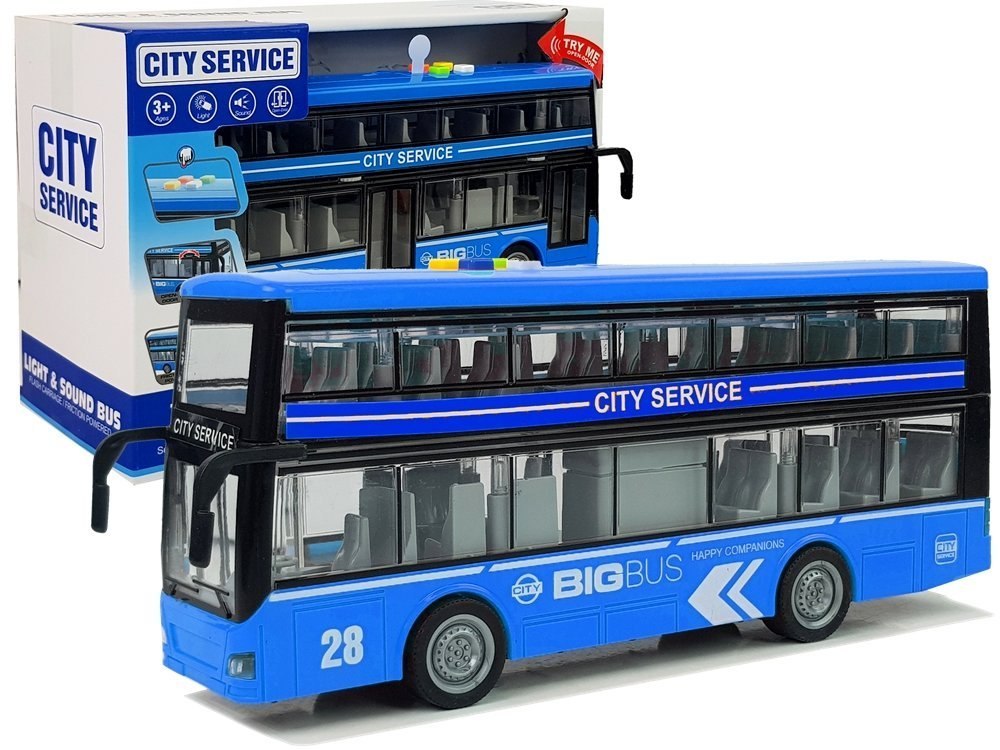 Autobus Dwupiętrowy z Napędem Frykcyjnym Dźwięk Światła 1:16 Niebieski Autobus Dwupiętrowy z Napędem Frykcyjnym Dźwięk Światła 1:16 Niebieski