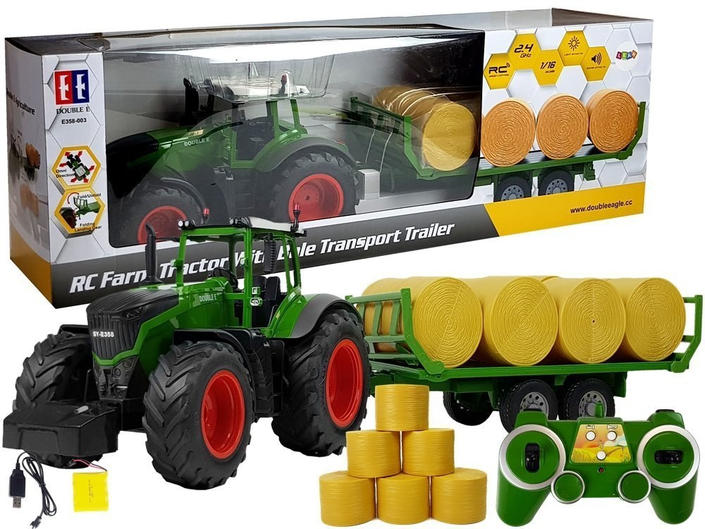 Duży Traktor z Przyczepką 80 cm Bale Siana Zdalnie Sterowany 2.4G Duży Traktor z Przyczepką 80 cm Bale Siana Zdalnie Sterowany 2.4G