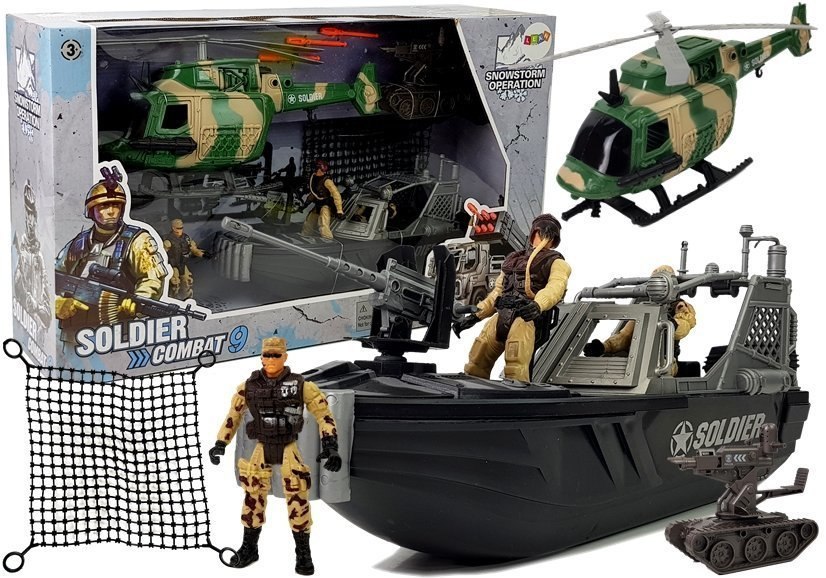 Zestaw Militarny Wojskowy Helikopter Motorówka Żołnierze Zestaw Broni Zestaw Militarny Wojskowy Helikopter Motorówka Żołnierze Zestaw Broni