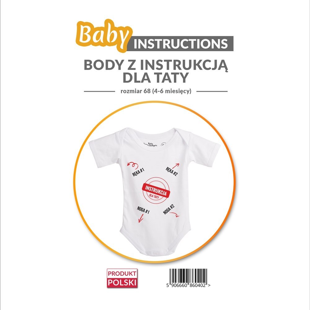 Baby Instructions - Body z instrukcją dla Taty - Rozmiar 68