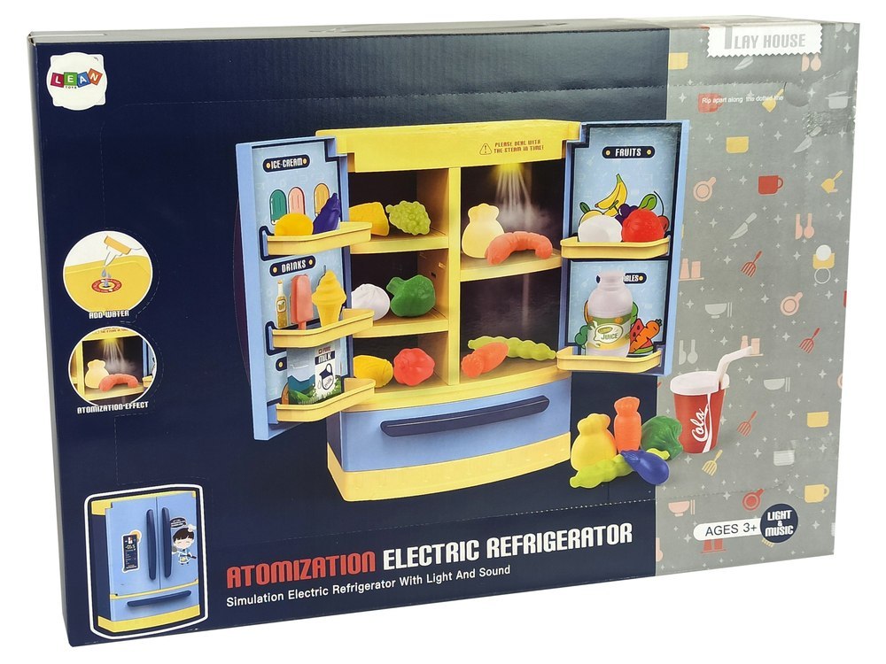 Zestaw Lodówka Z Produktami Dla Dzieci Niebieska Światło Dźwięki Zestaw Lodówka Z Produktami Dla Dzieci Niebieska Światło Dźwięki