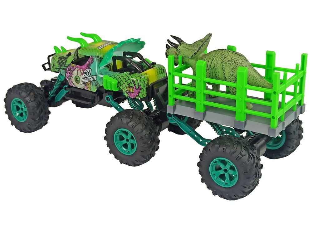 Auto Terenowe Przyczepa Zdalnie Sterowane 1:14 2.4G Zielone Dinozaur Auto Terenowe Przyczepa Zdalnie Sterowane 1:14 2.4G Zielone Dinozaur