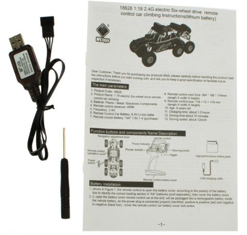 Samochód RC WLtoys Buggy 18628 6x6 2.4G 1:18 LED Samochód RC WLtoys Buggy 18628 6x6 2.4G 1:18 LED