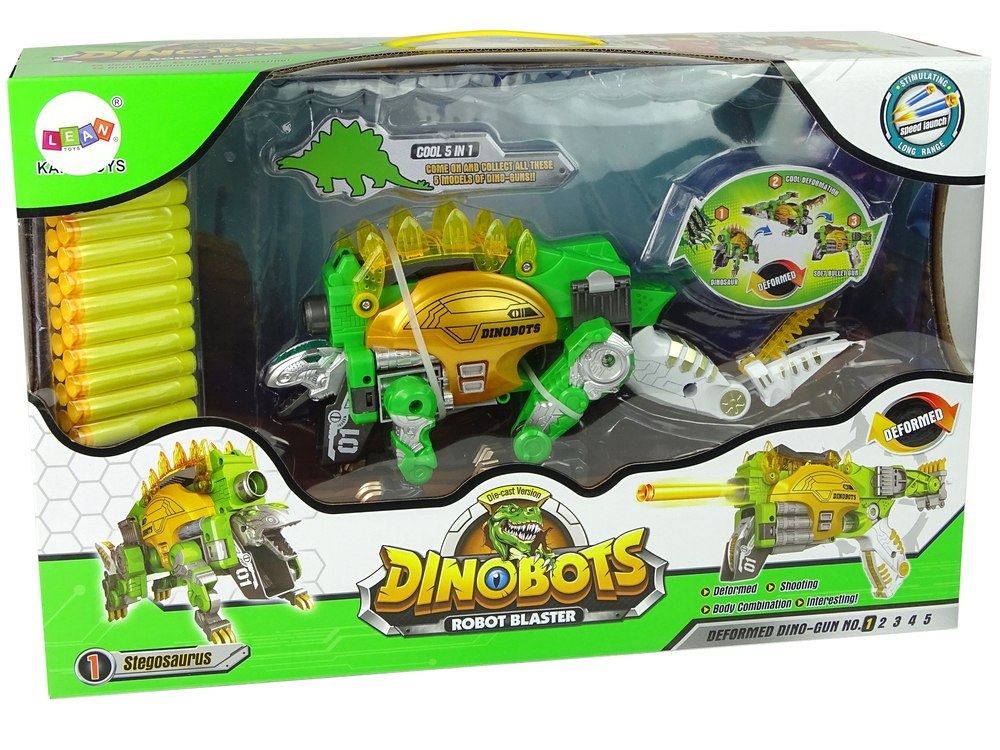 Dinobots 2w1 Dinozaur Pistolet na Strzałki Zielony Stegosaurus Tarcza
