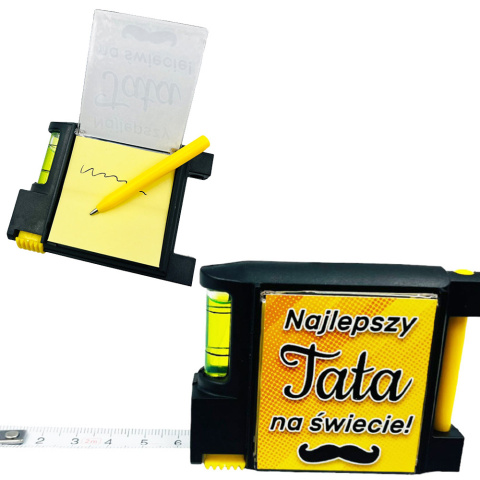Miara z poziomicą, notesem i ołówkiem dla Taty - prezent na Dzień Ojca Święta Urodziny Miara z poziomicą, notesem i ołówkiem dla Taty - prezent na Dzień Ojca Święta Urodziny