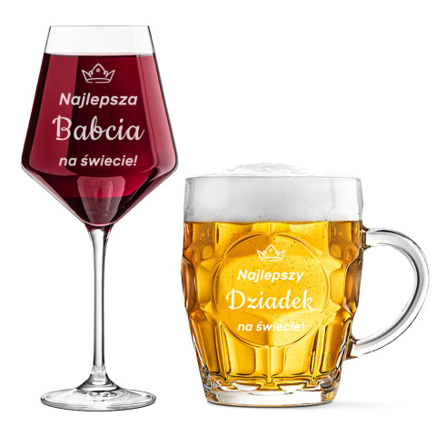 Zestaw dla Dziadków Kieliszek + Kufel - Prezent na Dzień Babci i Dziadka Święta Rocznicę Zestaw dla Dziadków Kieliszek + Kufel - Prezent na Dzień Babci i Dziadka Święta Rocznicę