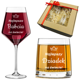 Zestaw dla Dziadków Kieliszek + Szklanka - Prezent na Dzień Babci i Dziadka Święta Rocznicę