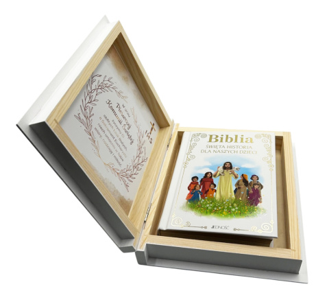 Biblia na Komunię w Ozdobnym Pudełku z Grawerem - Pamiątka Pierwszej Komunii Świętej Prezent na Komunię Biblia na Komunię w Ozdobnym Pudełku z Grawerem - Pamiątka Pierwszej Komunii Świętej Prezent na Komunię