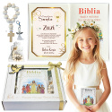 Biblia na Komunię z Życzeniami + Dodatki - Pamiątka Pierwszej Komunii Świętej Prezent na Komunię dla Chłopca Dziewczynki