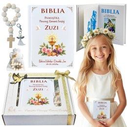 Biblia na Komunię z Życzeniami + Dodatki - Pamiątka Pierwszej Komunii Świętej Prezent na Komunię dla Chłopca Dziewczynki