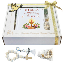 Biblia na Komunię z Życzeniami + Dodatki - Pamiątka Pierwszej Komunii Świętej Prezent na Komunię dla Chłopca Dziewczynki