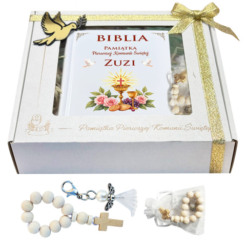 Biblia na Komunię z Życzeniami + Dodatki - Pamiątka Pierwszej Komunii Świętej Prezent na Komunię dla Chłopca Dziewczynki Biblia na Komunię z Życzeniami + Dodatki - Pamiątka Pierwszej Komunii Świętej Prezent na Komunię dla Chłopca Dziewczynki