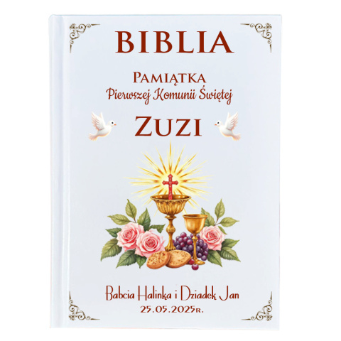 Biblia na Komunię z Życzeniami + Dodatki - Pamiątka Pierwszej Komunii Świętej Prezent na Komunię dla Chłopca Dziewczynki Biblia na Komunię z Życzeniami + Dodatki - Pamiątka Pierwszej Komunii Świętej Prezent na Komunię dla Chłopca Dziewczynki