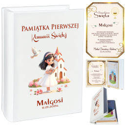 Biblia w Drewnianym Pudełku z Życzeniami - Prezent na Komunię Świętą Pamiątka Pierwszej Komunii Świętej