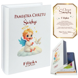 Biblia w Drewnianym Pudełku z Życzeniami Prezent na Chrzest - Pamiątka Chrztu Świętego