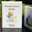 Biblia w Drewnianym Pudełku z Życzeniami Prezent na Chrzest - Pamiątka Chrztu Świętego