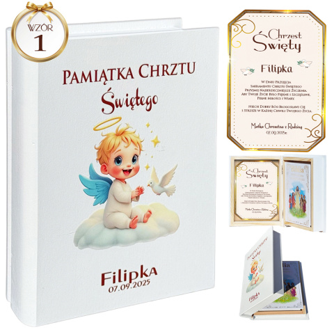 Biblia w Drewnianym Pudełku z Życzeniami Prezent na Chrzest - Pamiątka Chrztu Świętego Biblia w Drewnianym Pudełku z Życzeniami Prezent na Chrzest - Pamiątka Chrztu Świętego
