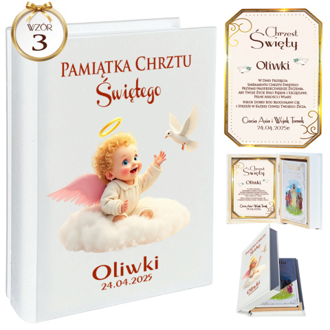 Biblia w Drewnianym Pudełku z Życzeniami Prezent na Chrzest - Pamiątka Chrztu Świętego Biblia w Drewnianym Pudełku z Życzeniami Prezent na Chrzest - Pamiątka Chrztu Świętego