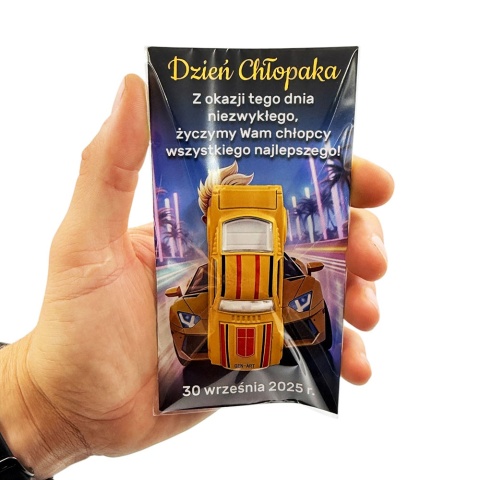 Metalowy Resorak Autko + Życzenia - Prezent na Dzień Chłopaka Przedszkole Szkoła Samochodzik