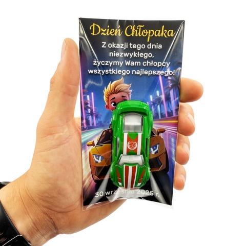 Metalowy Resorak Autko + Życzenia - Prezent na Dzień Chłopaka Przedszkole Szkoła Samochodzik