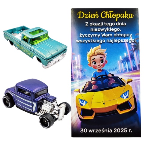 Oryginalny Hot Wheels + Życzenia - Prezent na Dzień Chłopaka Przedszkole Szkoła Autko Samochodzik