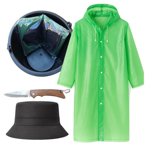 Personalizowany Zestaw Grzybiarza 4w1- prezent dla Taty Mamy Babci Dziadka Żony Męża Wiadro Nóż Ponczo Czapka