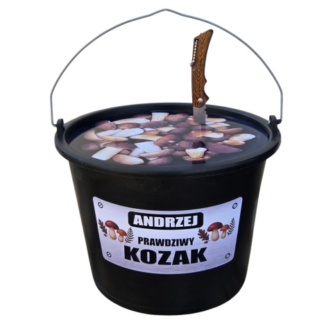 Personalizowany Zestaw Grzybiarza 4w1- prezent dla Taty Mamy Babci Dziadka Żony Męża Wiadro Nóż Ponczo Czapka