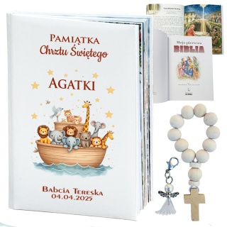 Zestaw Personalizowana Biblia na Chrzest + Dodatki - Pamiątka Chrztu Świętego Prezent dla Chłopca Dziewczynki