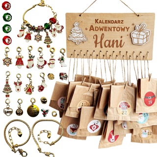 Kalendarz Adwentowy Biżuteria Bransoletka z Imieniem Dziecka dla Dziewczynki 4 5 6 7 8 9 10 lat Dzieci