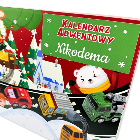 Kalendarz Adwentowy Samochodziki z Imieniem Dziecka dla Chłopca 4 5 6 7 8 9 10 lat Dzieci