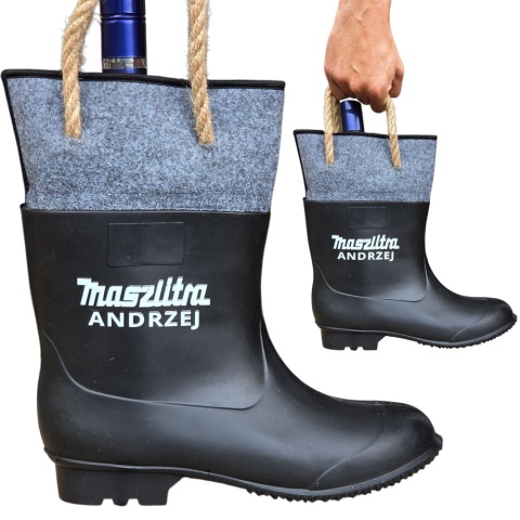 Gumofilc na Flaszkę MaszLitra - Śmieszny Prezent dla Rolnika Ogrodnika Budowlańca na Urodziny Święta Kalosz Gumiak